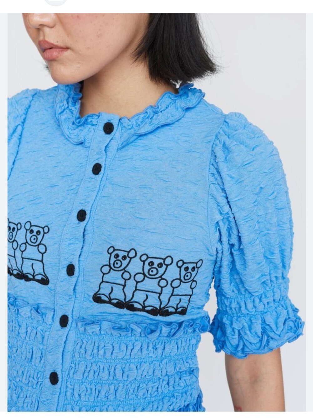 NWT Lazy Oaf With The Bears Blue Smocked Knit Cardigan Top XXXL Teddy Bear